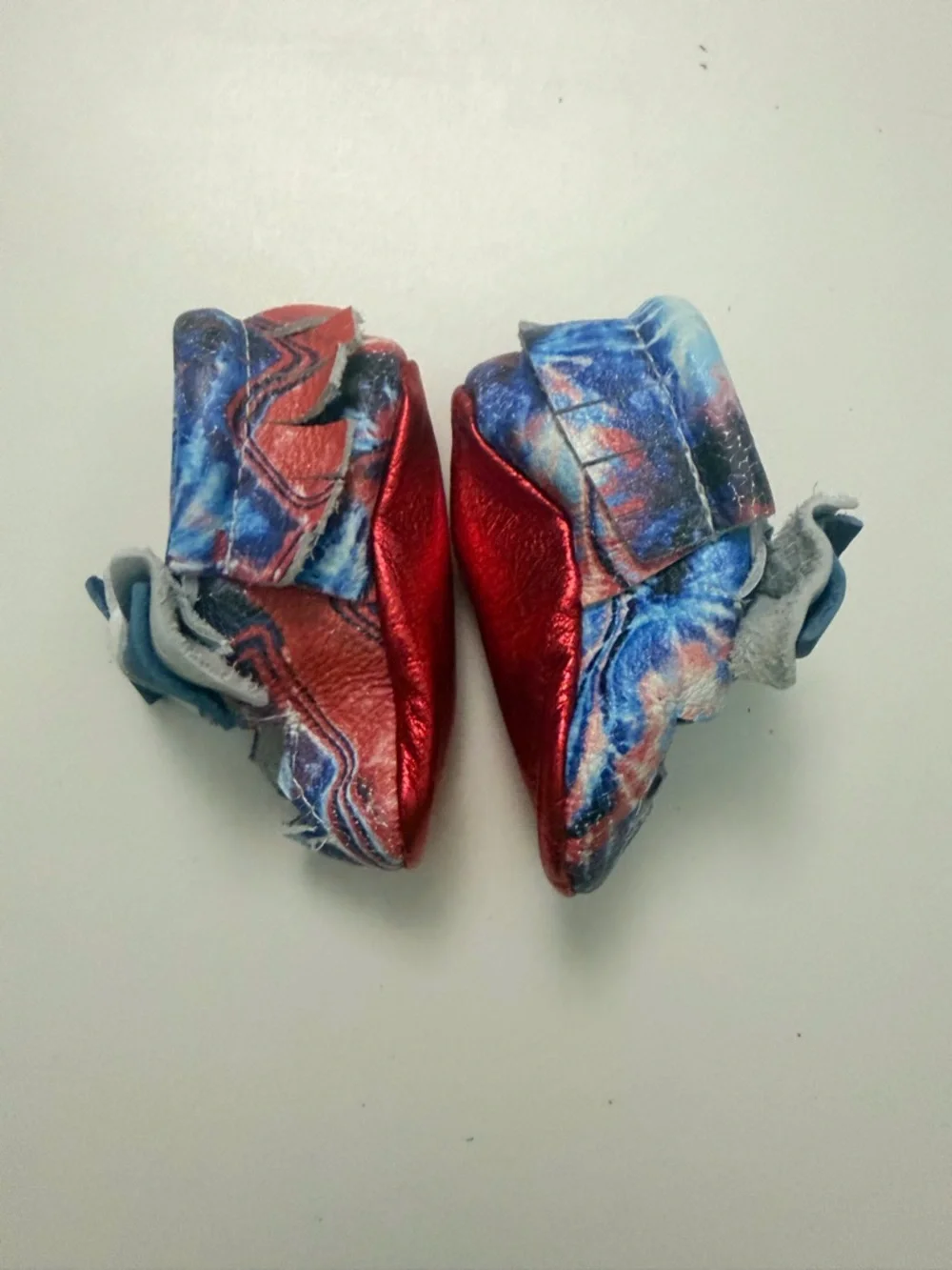Bare Soles Moccasins Leather Soft Bow Cut Out Stars Metallic Red White Blue 1